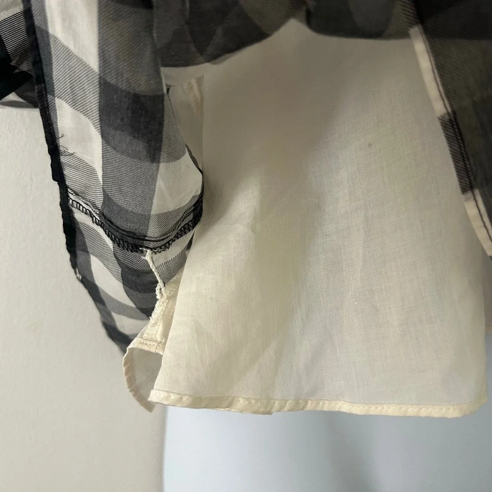 Madewell Women's Gingham Buffalo Plaid Bubble Sleeve Top Silk Blend 12 New